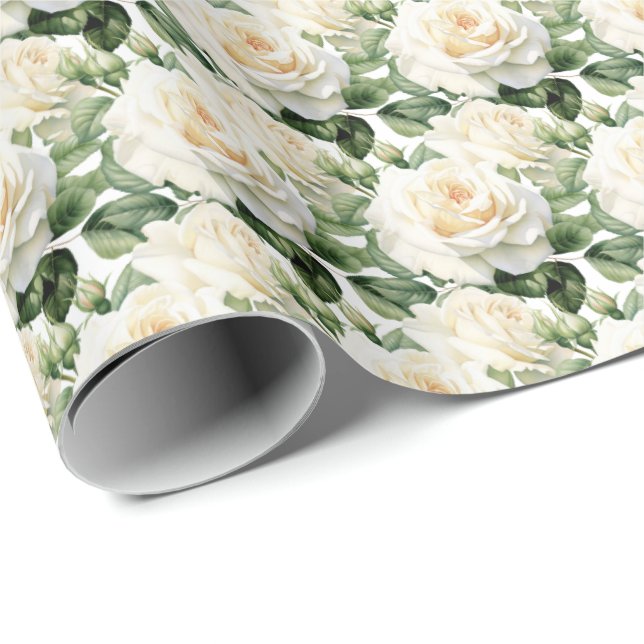 Papier Cadeau Roses blanches (Coin rond)