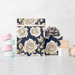 Papier Cadeau Roses blanches délicates avec accents dorés