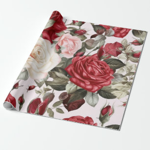 Papier Cadeau Roses blanches et rouges Vintages