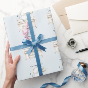 Papier Cadeau Roses blanches romantiques Piano la vie n'est qu'u