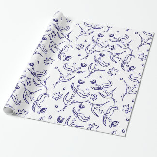 Papier Cadeau Roses bleu folk dessinant motif sans soudure