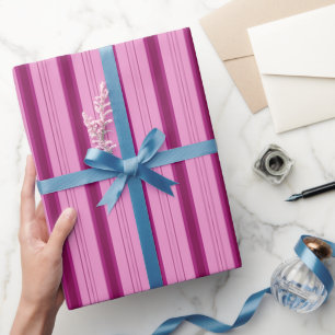 Papier Cadeau Roses Clair et Foncé Bandes Épais et Minces