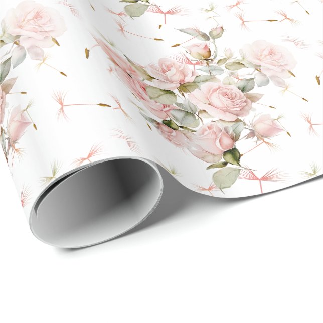 Papier Cadeau Roses & Dandelion Graines Enveloppement Papier (Coin rond)