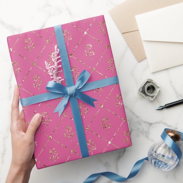 Papier Cadeau Roses de Parties scintillant d'or rose (Cadeaux)