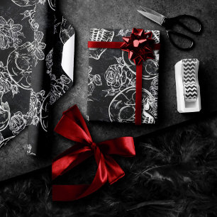 Papier Cadeau Roses des crânes et des calques Funky Gothique G