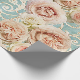 Papier Cadeau Roses d'Heirloom avec Damask