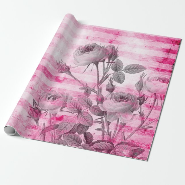 Papier Cadeau Roses en Arrière - plan Hot Pink | Floral (Déroulé)