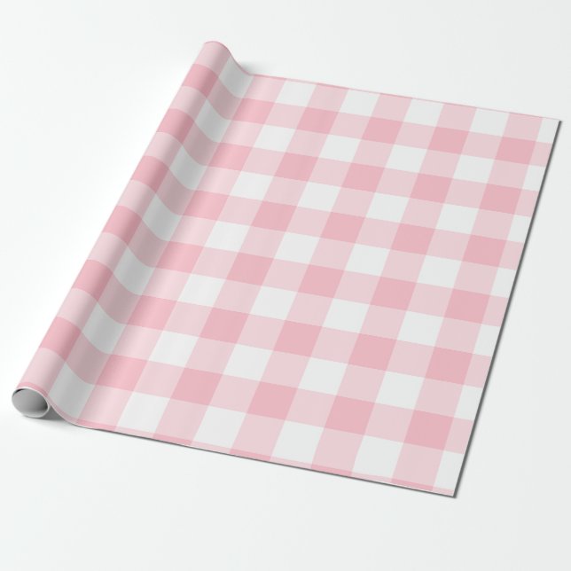 Papier Cadeau Roses et Blancs Gros En vichy chèques (Déroulé)