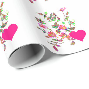 Papier Cadeau Roses et Coeurs roses vintages