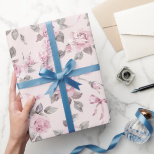 Papier Cadeau Roses et vaches rose pâle Mariage floral