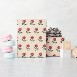 Papier Cadeau Roses Féminines à l'Aquarelle Rose sur Sable Chaud