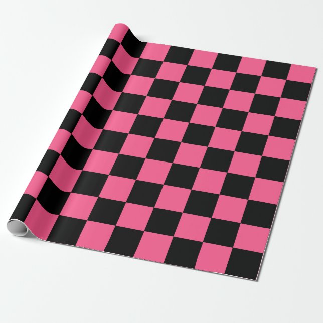 Papier Cadeau Roses indien et noir Checkered (Déroulé)