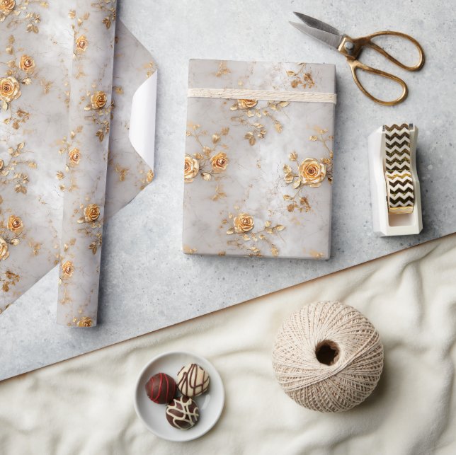 Papier Cadeau Roses jaunes romantiques (Artisanat)