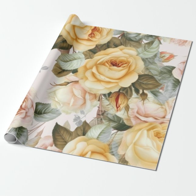 Papier Cadeau Roses jaunes vintages (Déroulé)