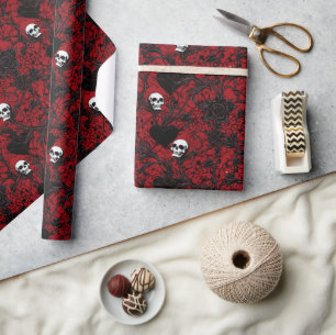 Papier Cadeau Roses noires gothiques et crânes