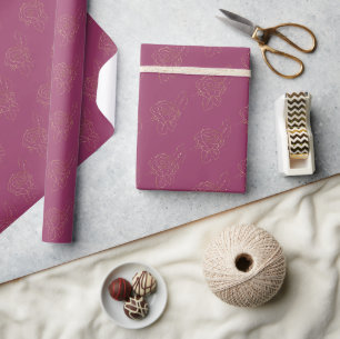 Papier Cadeau Roses Or Rose Bourgogne
