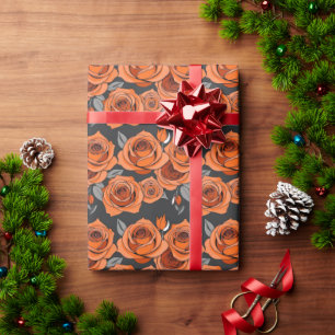Papier Cadeau Roses Orange Rouillé Chaud