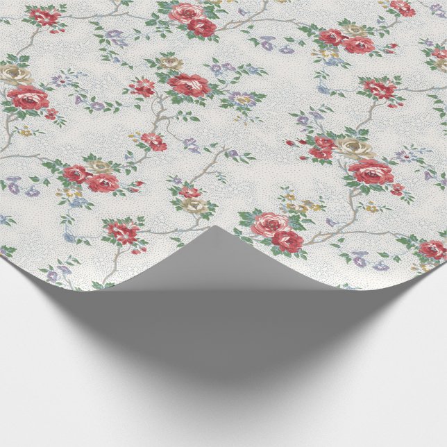Papier Cadeau Roses romantiques de corail français (Coin)