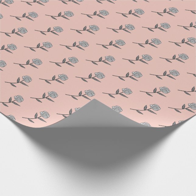 Papier Cadeau Roses rose gris simple Ditsy Floral Holiday Cadeau (Coin)