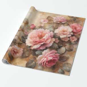Papier Cadeau Roses roses blanches Découpage Vintage