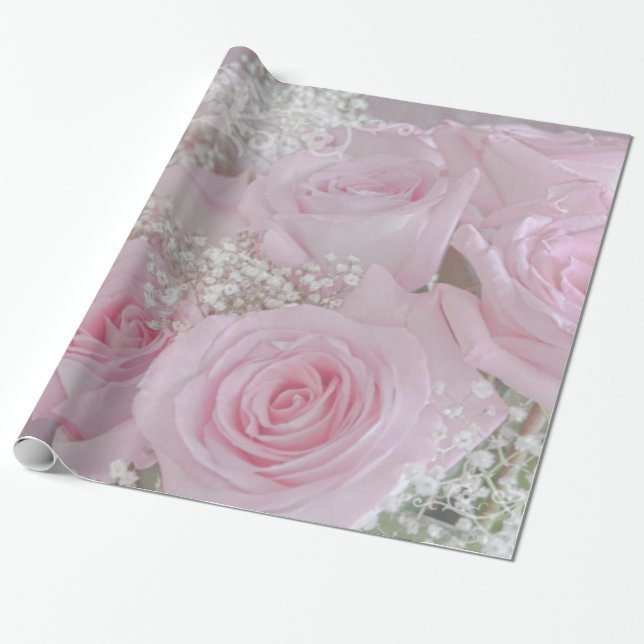 Papier Cadeau Roses roses douces et papier d'enveloppement du so (Déroulé)