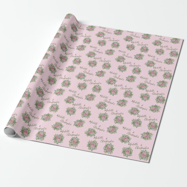 Papier Cadeau Roses roses Jardin Printemps Mariage (Déroulé)