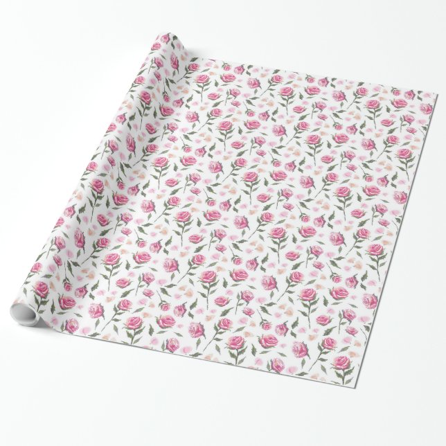 Papier Cadeau Roses roses romantiques Feminine Joli enveloppemen (Déroulé)