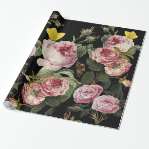 Papier Cadeau ROSES ROSES ROSES ET BOUTTERFLIES JAUNES Florales 