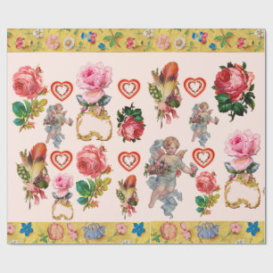 PAPIER CADEAU ROSES ROSES ROSES, FLEURS, PÈRES, ANGES ET COEURS