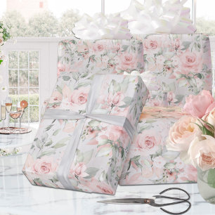Papier Cadeau Roses Roses Roses Rose Argent Eucalyptus Vert Flor