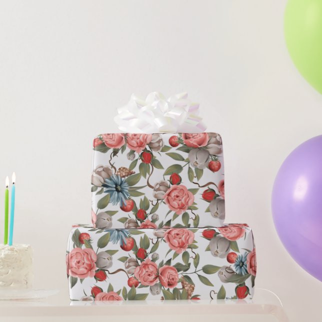 Papier Cadeau Roses Roses Roses Roses Et Blanches (Cadeaux de fête)
