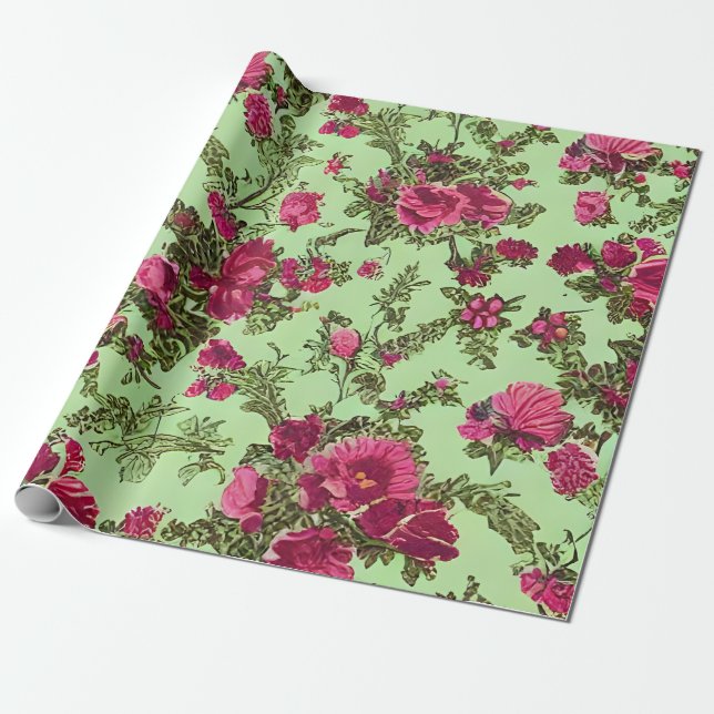 Papier Cadeau Roses roses victoriennes (Déroulé)