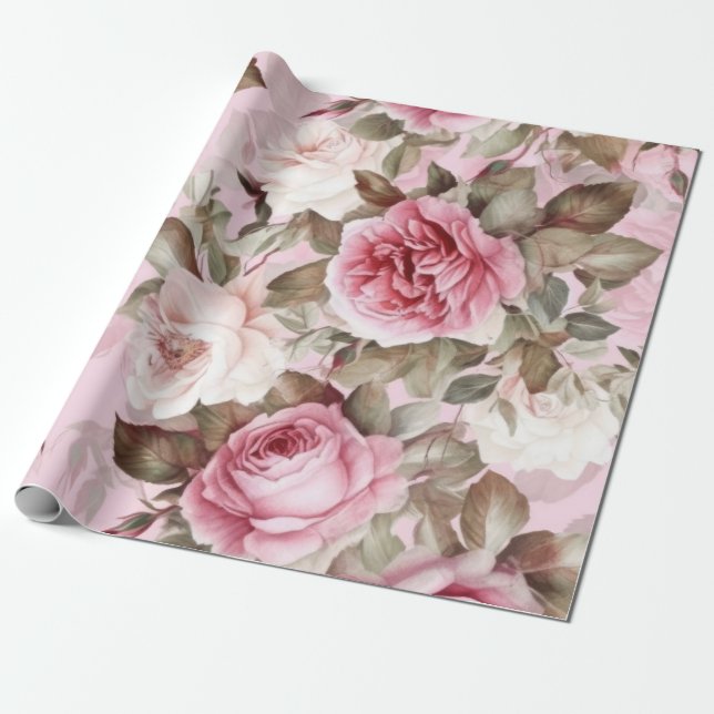 Papier Cadeau Roses roses vintages (Déroulé)