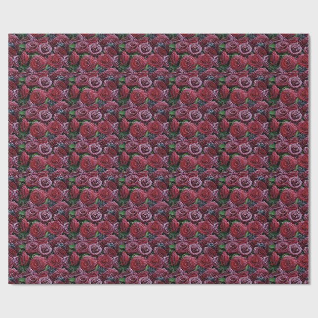 Papier Cadeau Roses Rouge Foncé Froides Sur Une Grave (Plat)