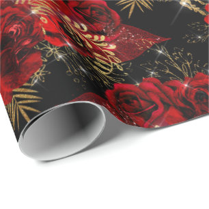 Papier Cadeau Roses Rouges Bund'huile Parties scintillant Floral
