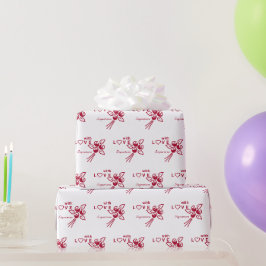 Papier Cadeau Roses rouges personnalisées "Avec L ❤️ VE"