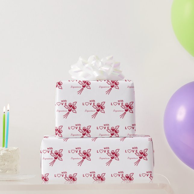 Papier Cadeau Roses rouges personnalisées "Avec L ❤️ VE" (Cadeaux de fête)
