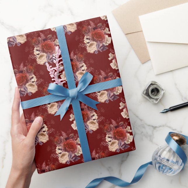 Papier Cadeau Roses rouges romantiques Floral (Cadeaux)