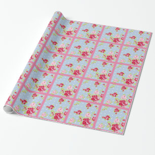 Papier Cadeau Roses Sur Papier Bleu