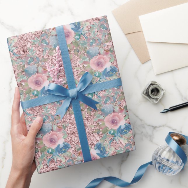 Papier Cadeau Roses vintages rose bleu brillant rose Arrière - p (Cadeaux)
