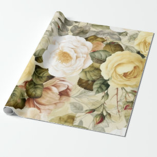 Papier Cadeau Roses vintages rose et blanche