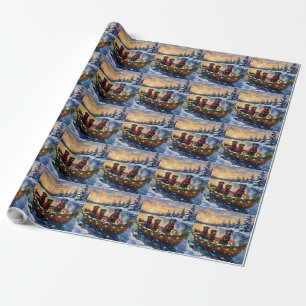 Papier Cadeau Rottweiler Noël Bateau Fêtes