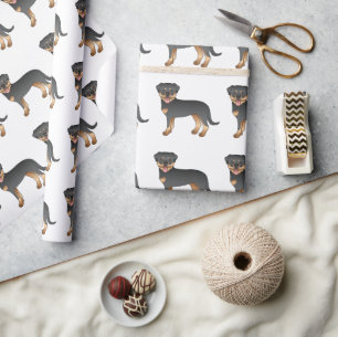 Papier Cadeau Rottweiler noir et feu Motif de chien de dessin an
