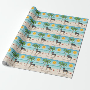 Papier Cadeau Rottweiler noir et feu sur une plage tropicale en