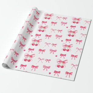 Papier Cadeau Rouge à joues Coquette Rose Ruban Cerise Féminin M