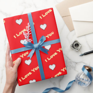 Papier Cadeau Rouge avec coeur blanc