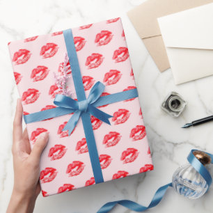 Papier Cadeau Rouge Baisers À Lèvres En Rose