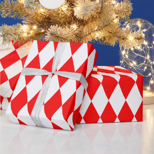 Papier Cadeau Rouge blanc Arlequin Diamants Checkers Design