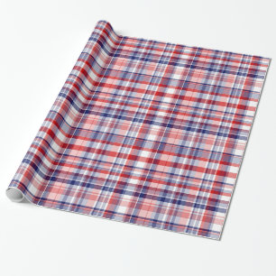Papier Cadeau Rouge, Blanc, Bleu Madras à Carreaux Prépa