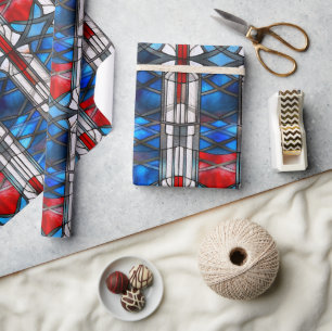 Papier Cadeau Rouge Blanc Bleu Patriotique Vitrail 4 Juillet